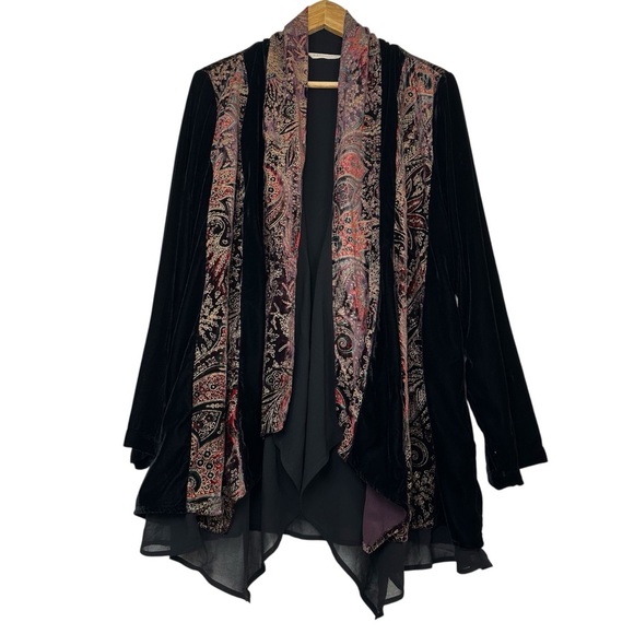 Soft Surroundings Sweaters - Soft Surroundings Vintage Black and Brown Velvet Cardigan Paisley Print